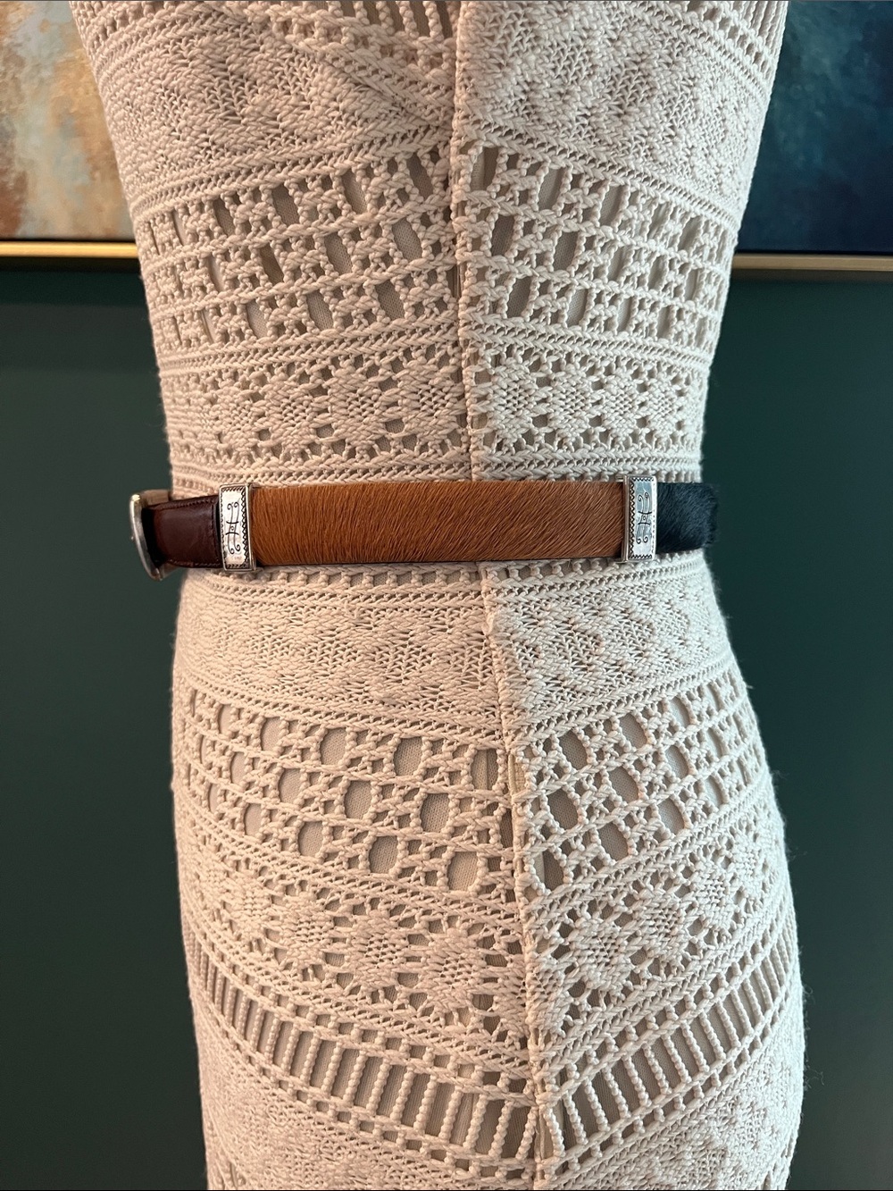 Brighton Colorblock Calf Hair Leather Belt with Silver Buckle - Picture 4 of 10